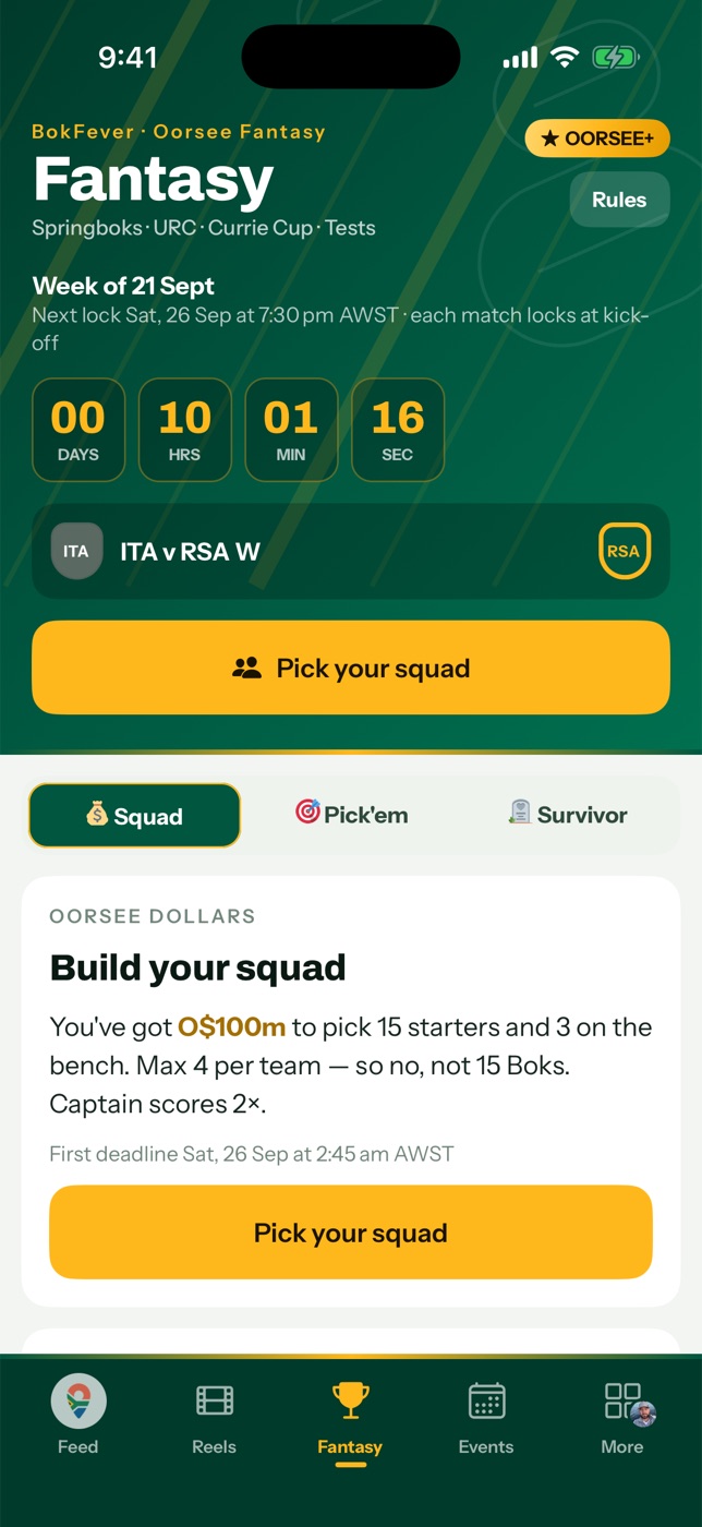 Oorsee Fantasy in the app: squad game, Pick’em and Survivor