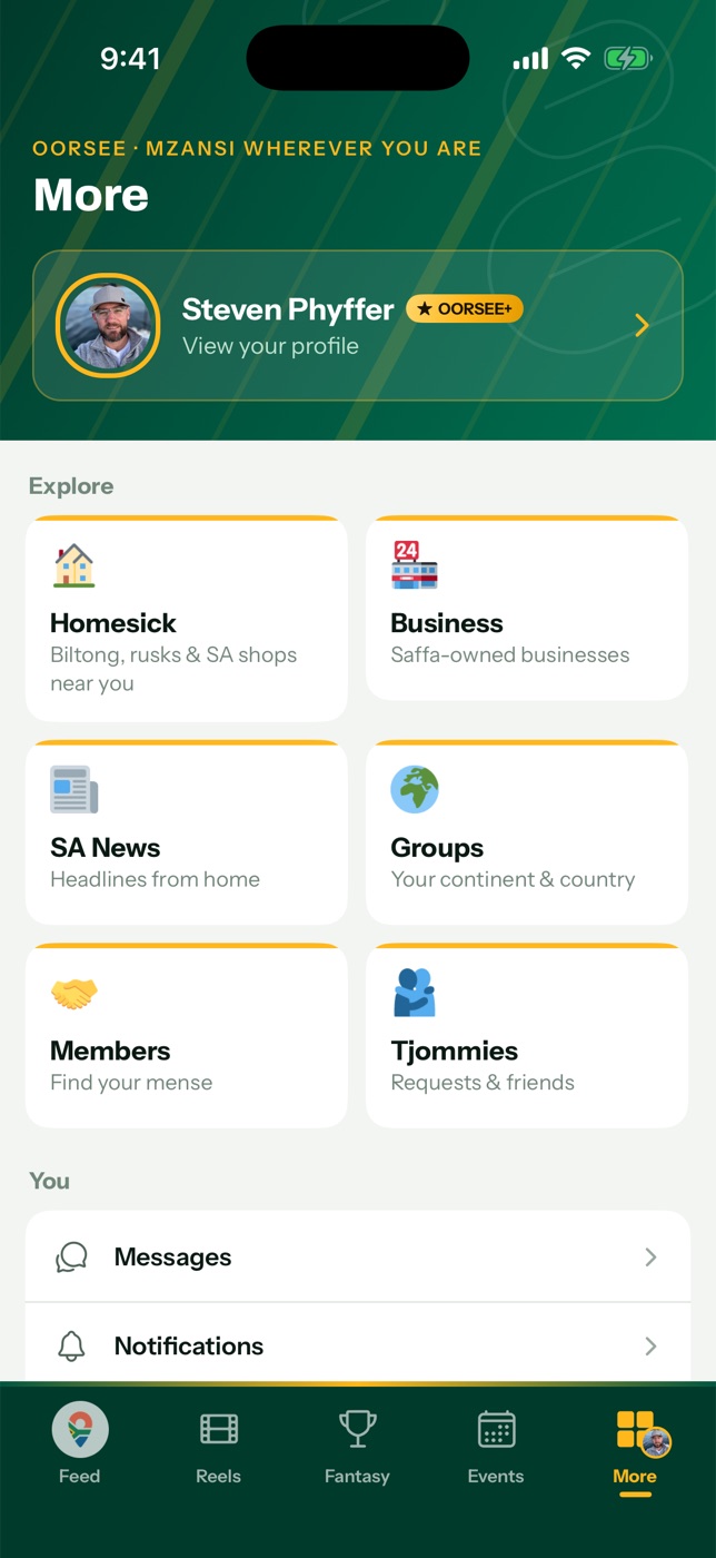 The Oorsee app: Homesick, Business, SA News, Groups, Members and Tjommies